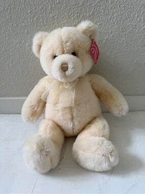 Gund Tender Teddy Beige Plush Bear Stuffed Animal Bow New With Tags 16"